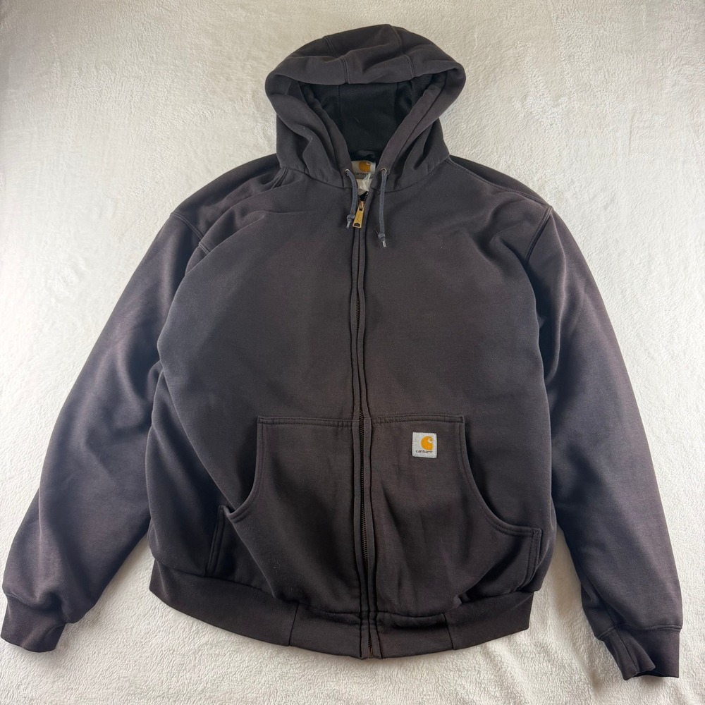 Carhartt Full Zip Hoodie Thermal Lined Brown Mens XL Workwear Vintage Jacket